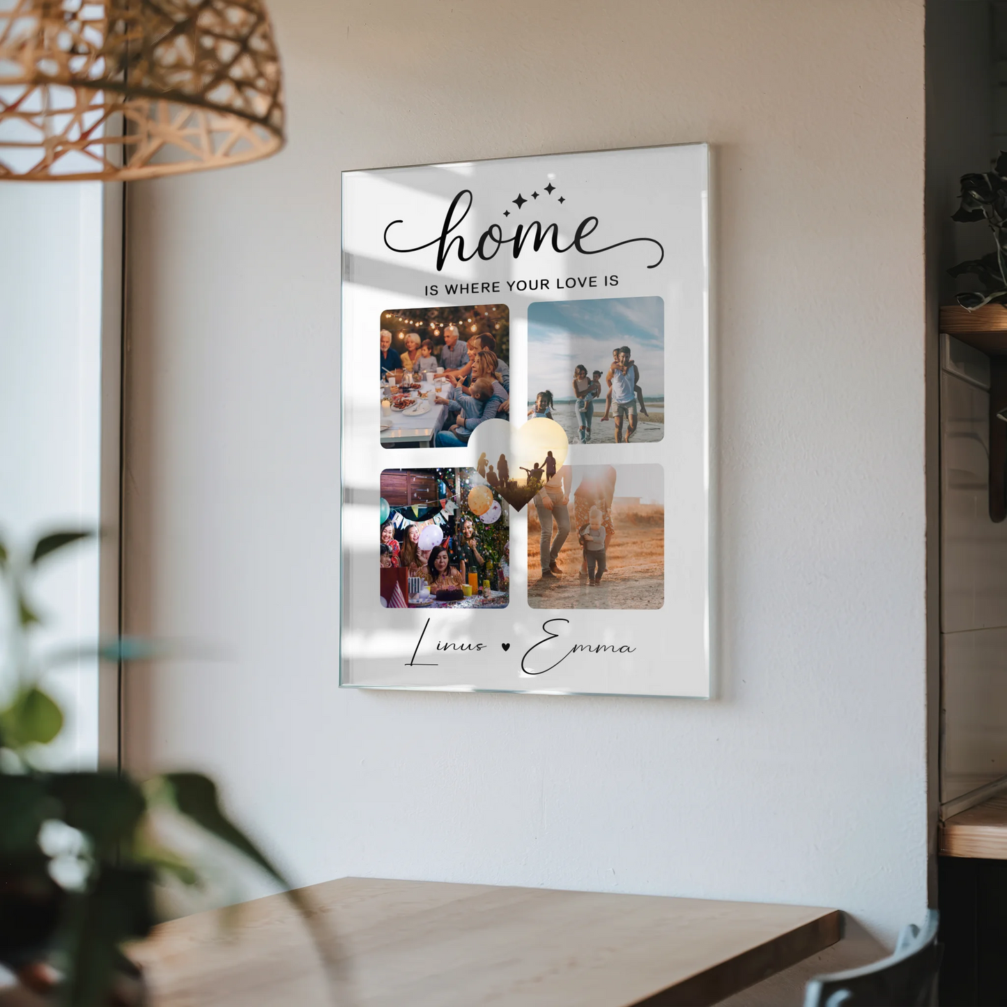 Personalisierte Foto Mit Acrylglas Für Paare mit 4 Fotos Home Is Where Your Love Is Geschenk