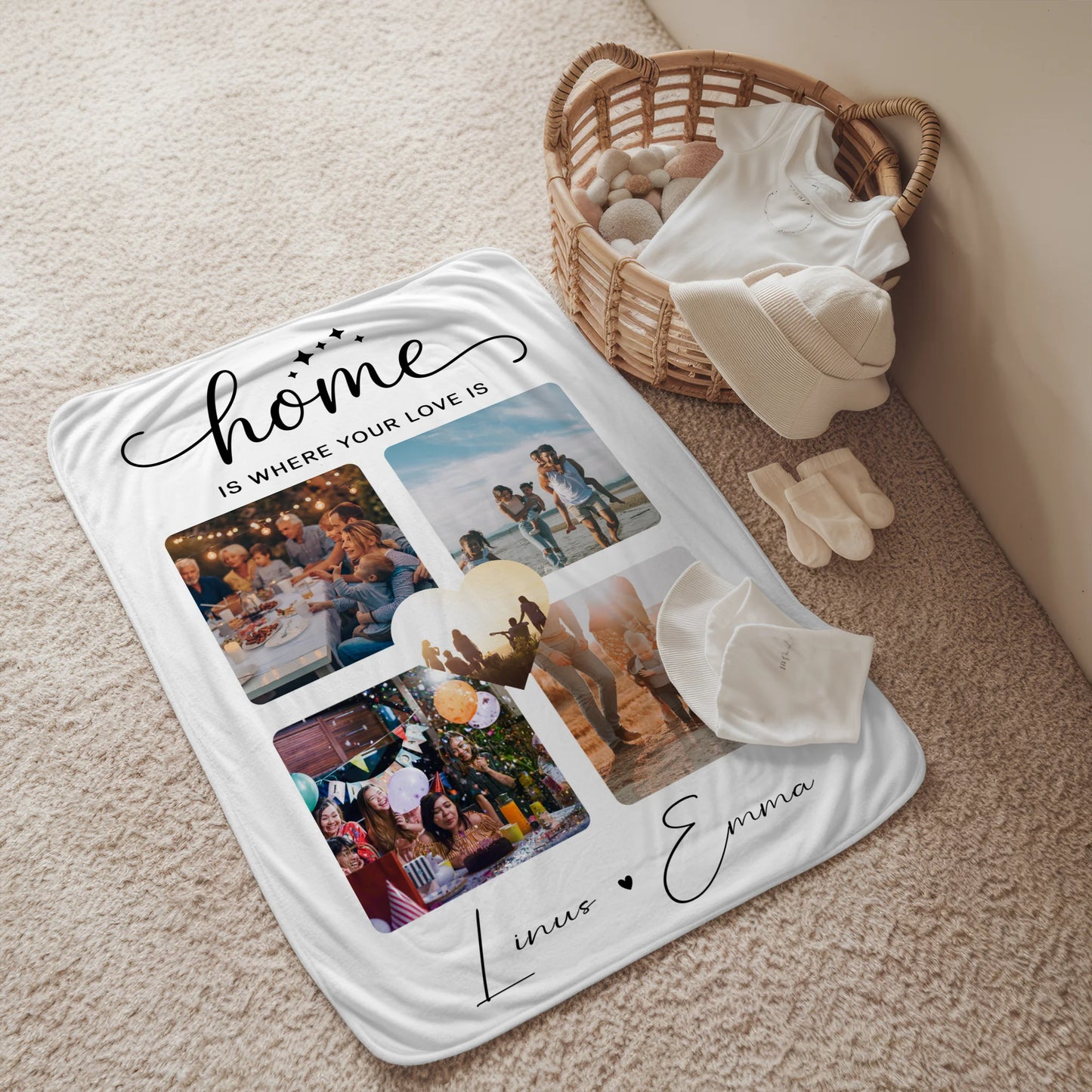 Personalisierte Decke Mit Namen Für Paare 4 Fotos Home Is Where Your Love Is Geschenk 2
