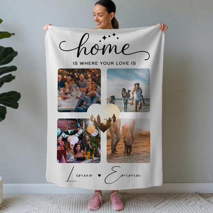 Personalisierte Decke Mit Namen Für Paare 4 Fotos Home Is Where Your Love Is Geschenk 1