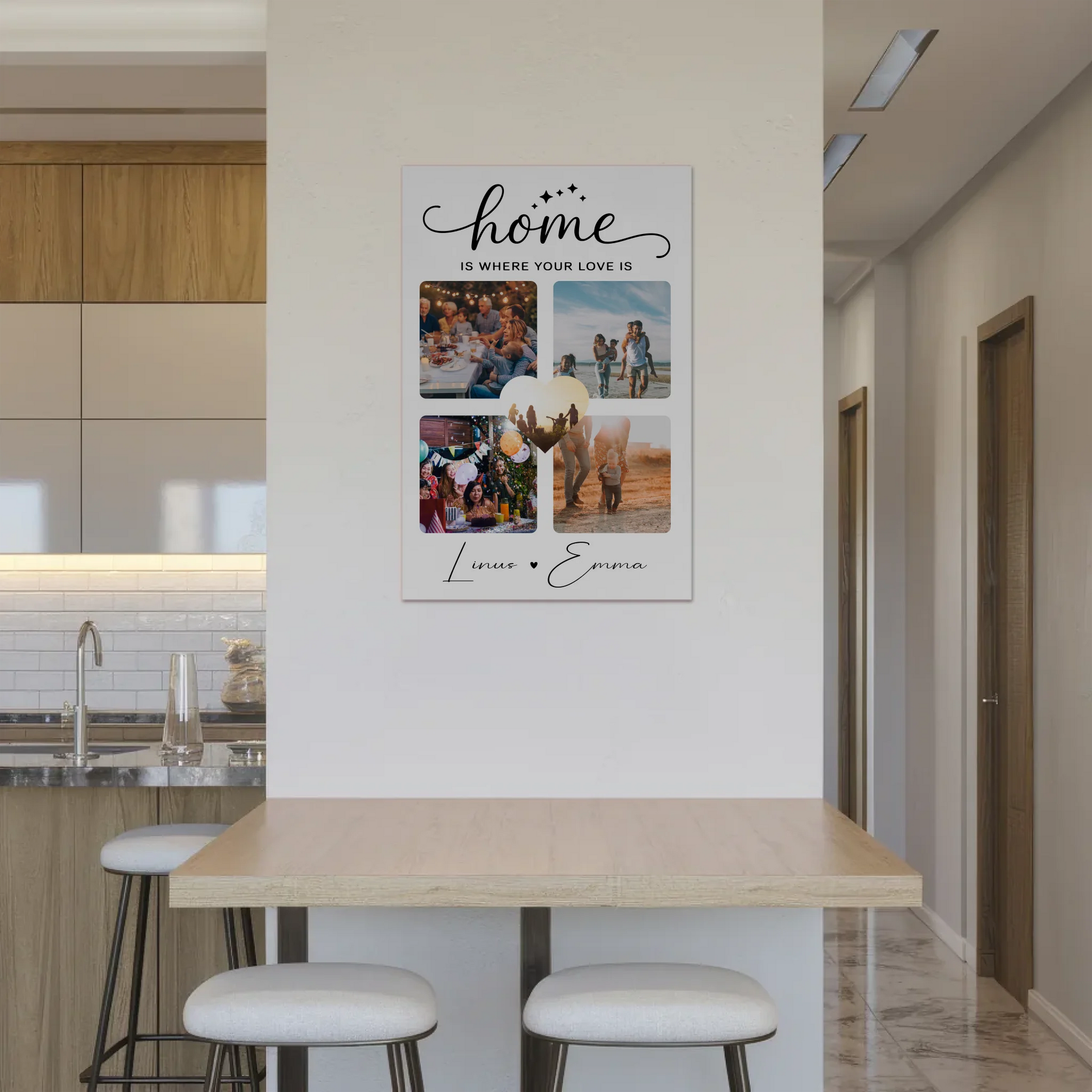 Personalisierbares Fotoboard Magnet Poster Für Paare mit 4 Fotos Home Is Where Your Love Is Geschenk 2