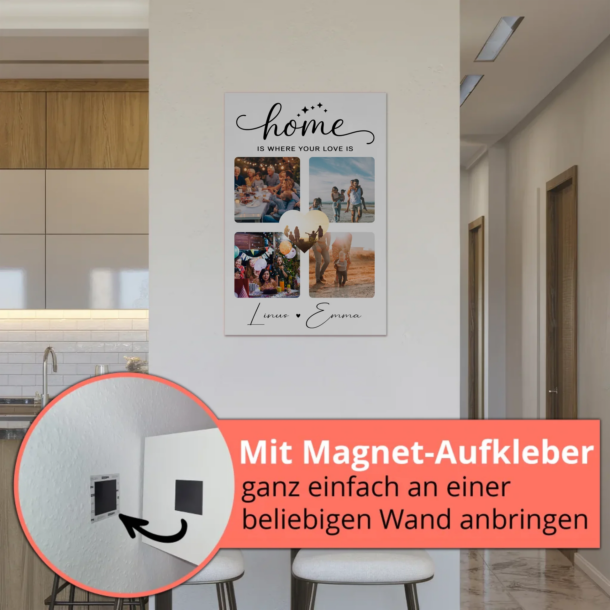 Personalisierbares Fotoboard Magnet Poster Für Paare mit 4 Fotos Home Is Where Your Love Is Geschenk 5