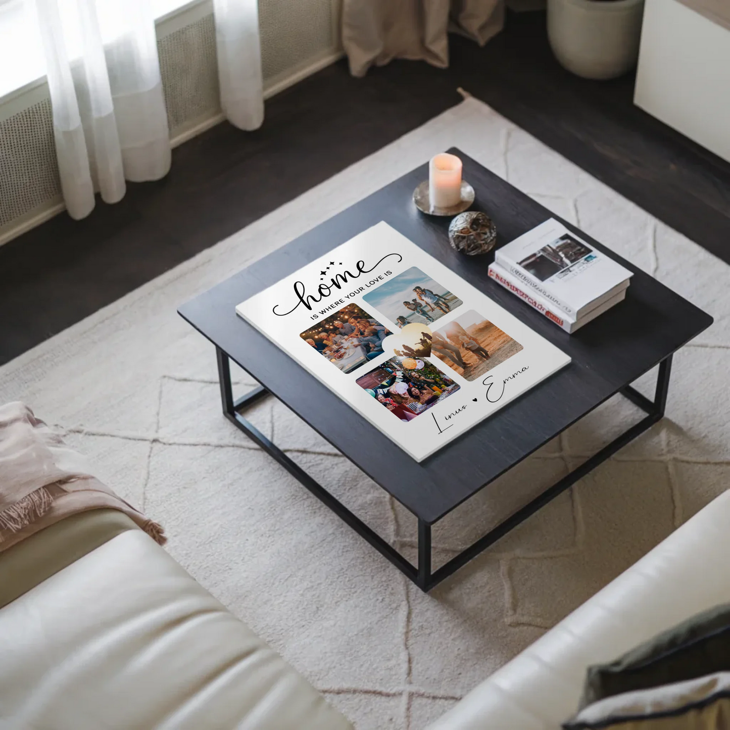 Personalisierbares Fotoboard Magnet Poster Für Paare mit 4 Fotos Home Is Where Your Love Is Geschenk 9