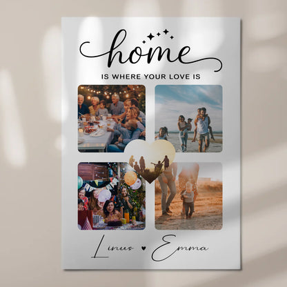 Personalisierbares Fotoboard Magnet Poster Für Paare mit 4 Fotos Home Is Where Your Love Is Geschenk 7