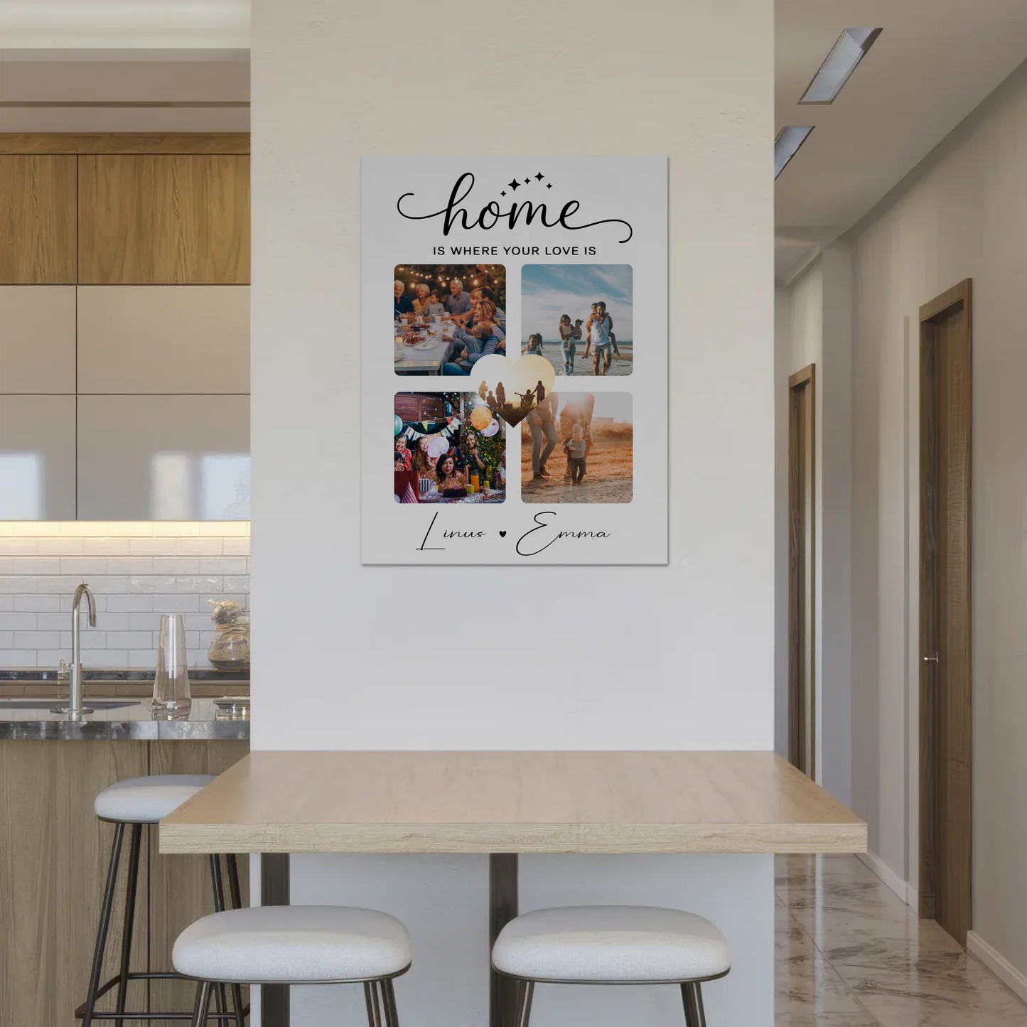 Personalisierbares Fotoboard Magnet Poster Für Paare mit 4 Fotos Home Is Where Your Love Is Geschenk 8