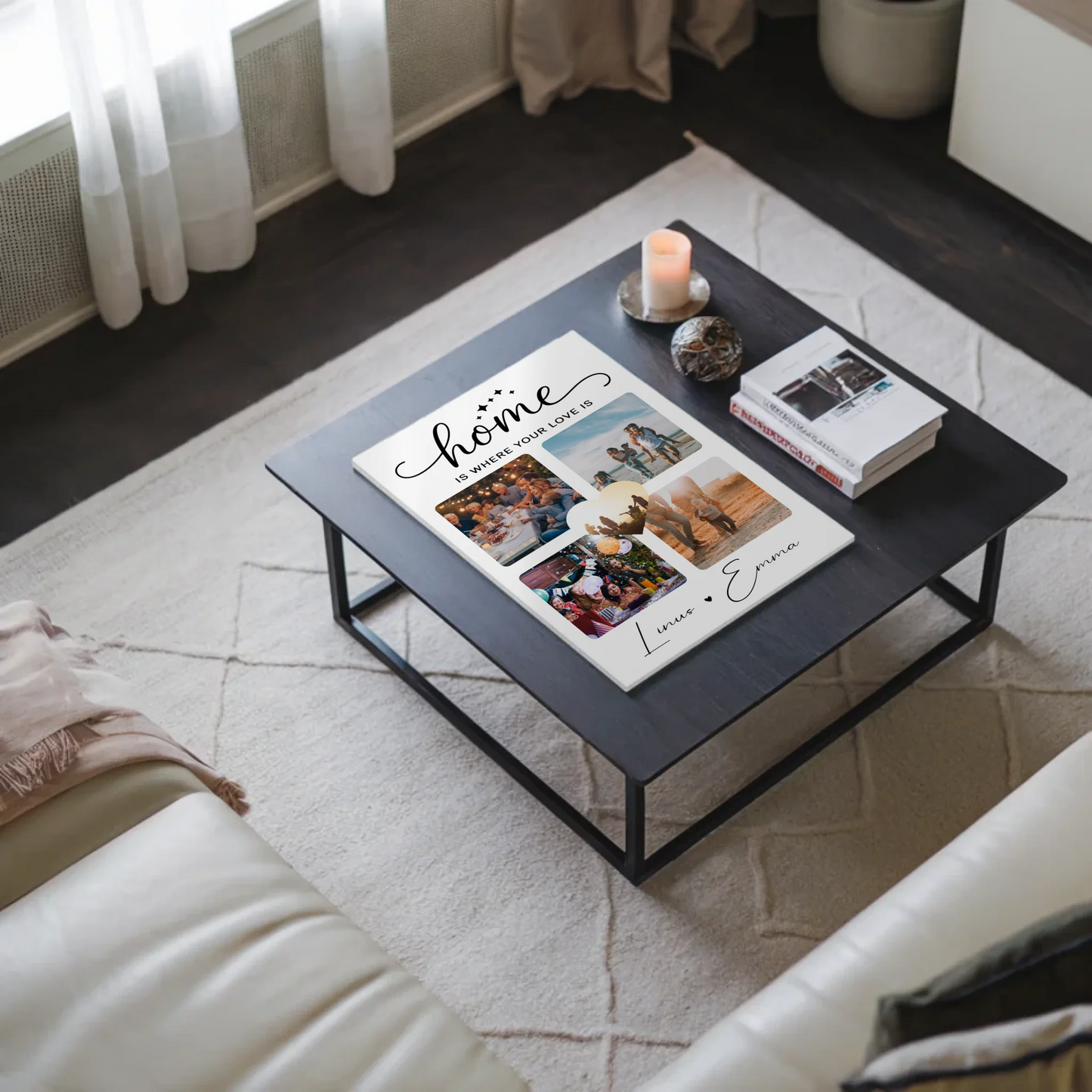 Personalisierbares Fotoboard Magnet Poster Für Paare mit 4 Fotos Home Is Where Your Love Is Geschenk