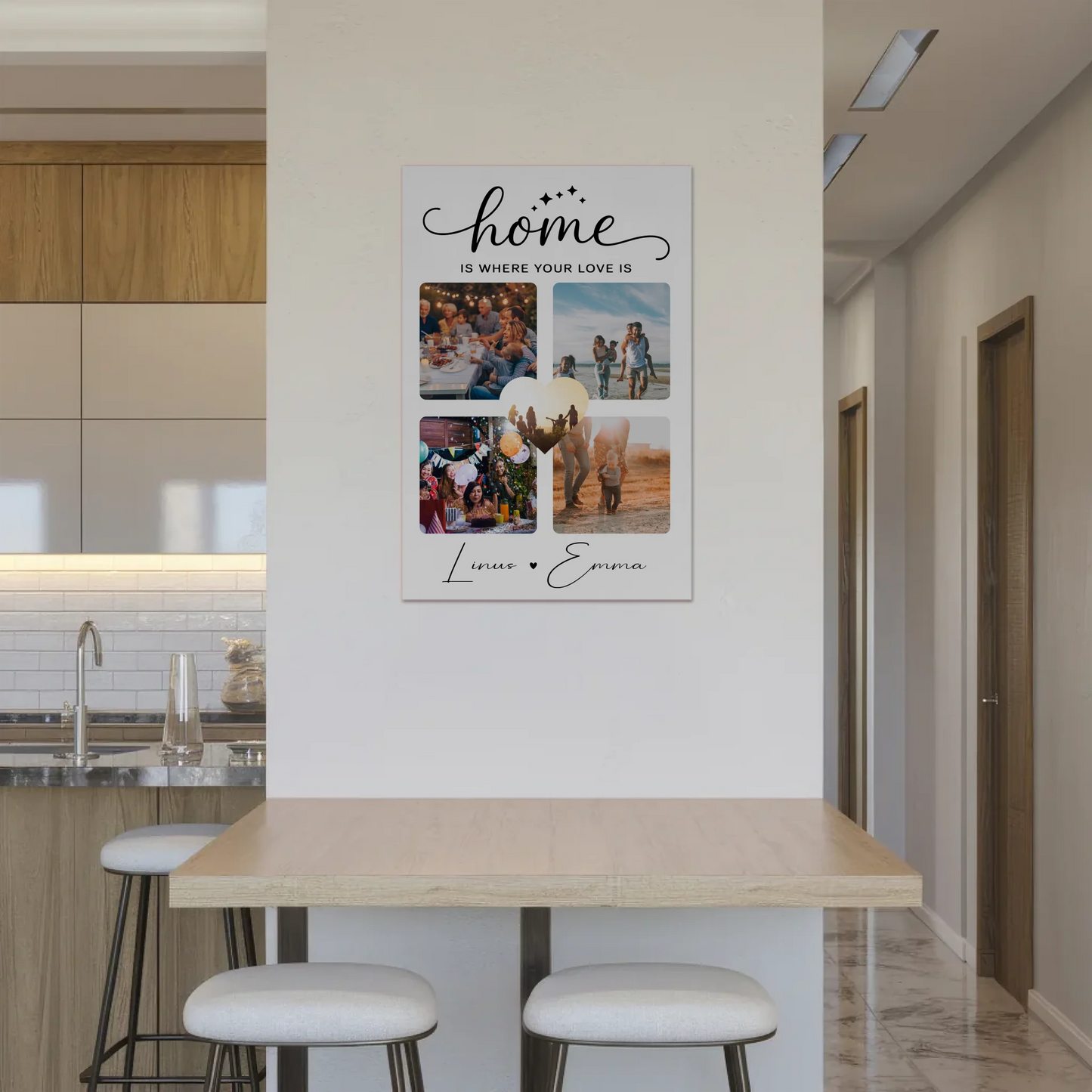 Personalisierbares Fotoboard Magnet Poster Für Paare mit 4 Fotos Home Is Where Your Love Is Geschenk