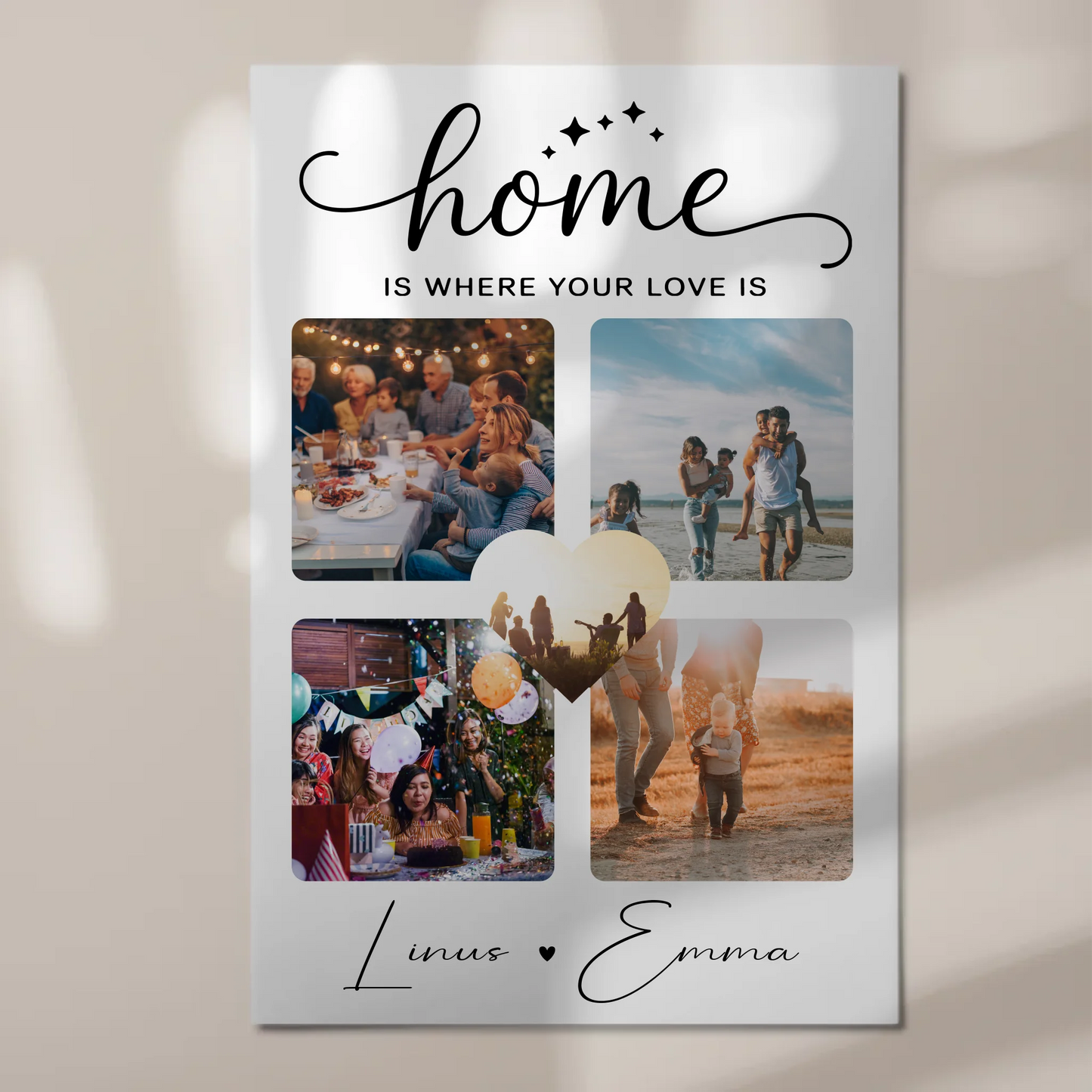 Personalisierbares Fotoboard Magnet Poster Für Paare mit 4 Fotos Home Is Where Your Love Is Geschenk