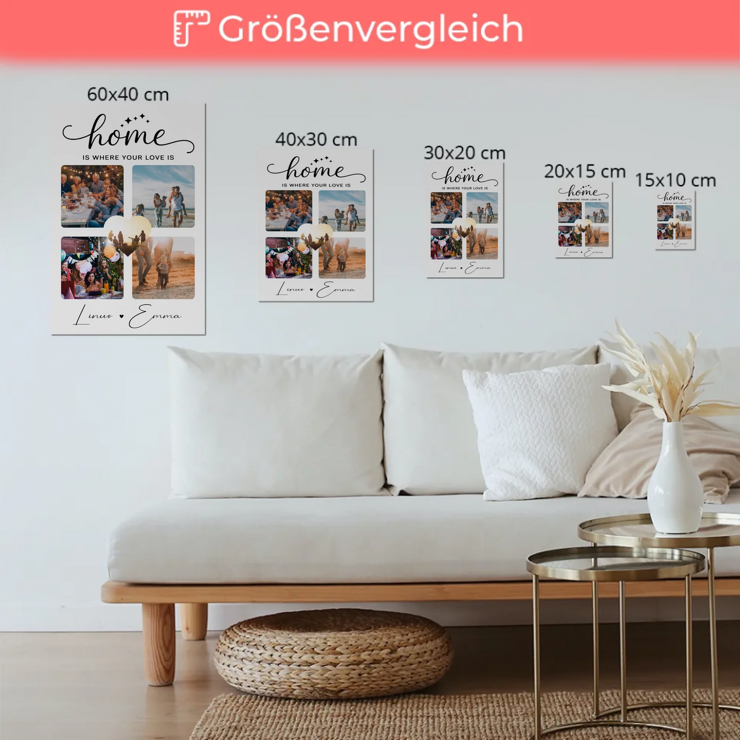 Personalisierbares Fotoboard Magnet Poster Für Paare mit 4 Fotos Home Is Where Your Love Is Geschenk