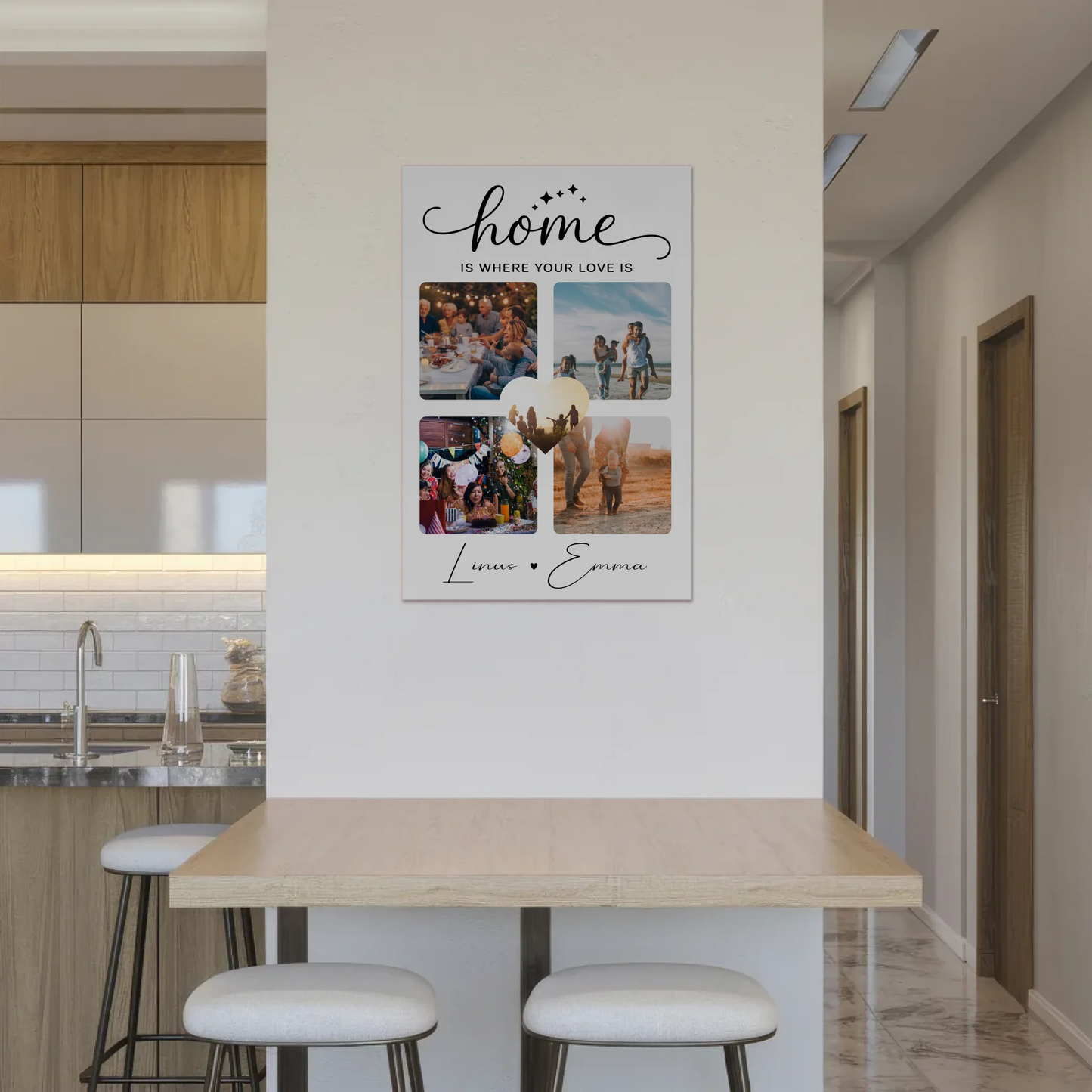Personalisierbares Fotoboard Magnet Poster Für Paare mit 4 Fotos Home Is Where Your Love Is Geschenk