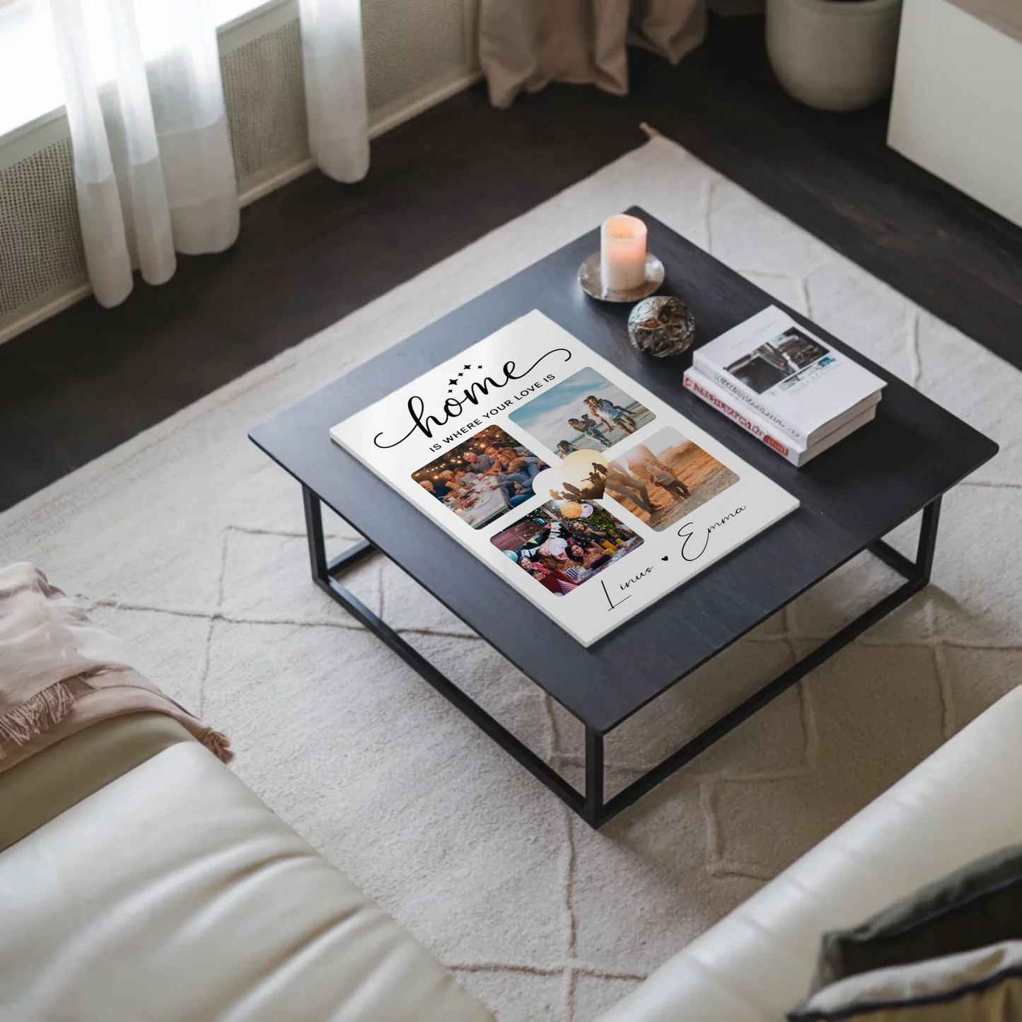 Personalisierbares Fotoboard Magnet Poster Für Paare mit 4 Fotos Home Is Where Your Love Is Geschenk