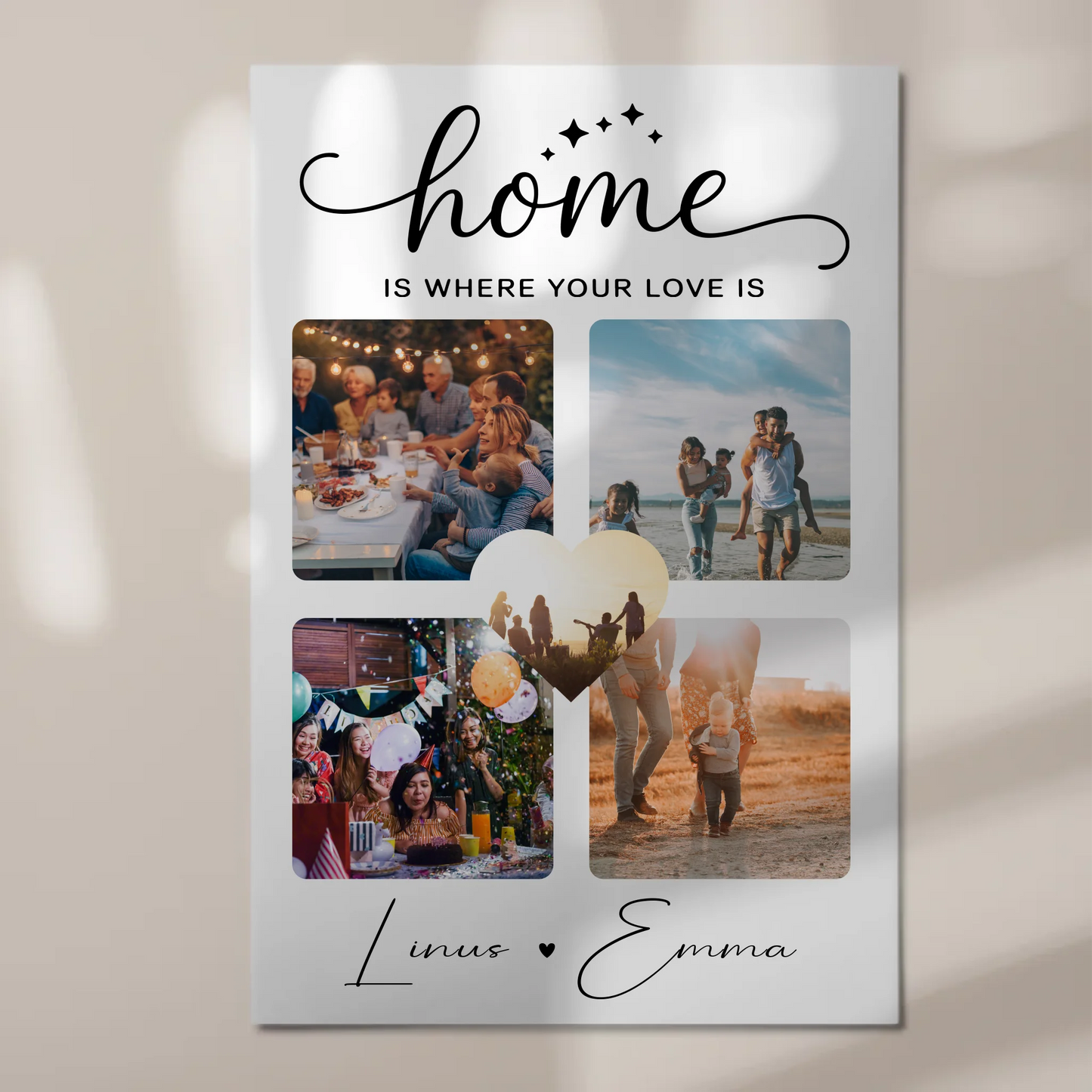 Personalisierbares Fotoboard Magnet Poster Für Paare mit 4 Fotos Home Is Where Your Love Is Geschenk
