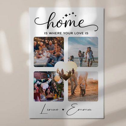 Personalisierbares Fotoboard Magnet Poster Für Paare mit 4 Fotos Home Is Where Your Love Is Geschenk