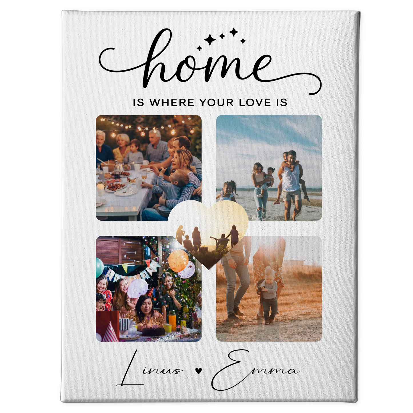 Personalisierte Pärchen Leinwand Für Paare mit 4 Fotos Home Is Where Your Love Is Geschenk 1