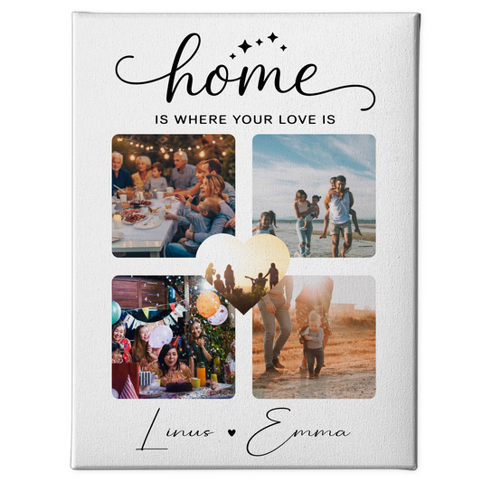 Personalisierte Pärchen Leinwand Für Paare mit 4 Fotos Home Is Where Your Love Is Geschenk 1