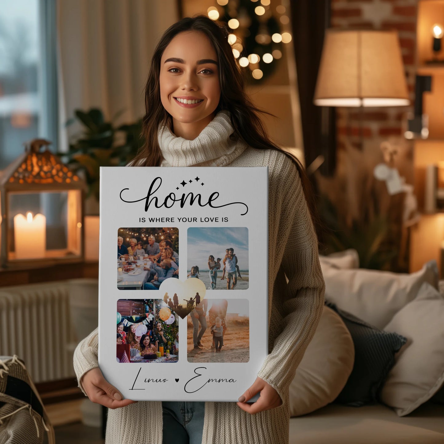 Personalisierte Pärchen Leinwand Für Paare mit 4 Fotos Home Is Where Your Love Is Geschenk 2