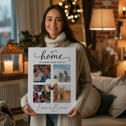 Personalisierte Pärchen Leinwand Für Paare mit 4 Fotos Home Is Where Your Love Is Geschenk 2