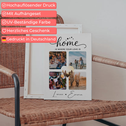 Personalisierte Pärchen Leinwand Für Paare mit 4 Fotos Home Is Where Your Love Is Geschenk 5