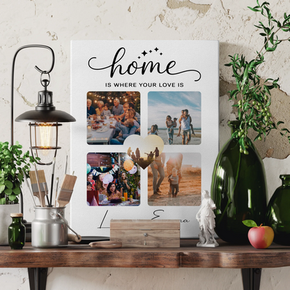 Personalisierte Pärchen Leinwand Für Paare mit 4 Fotos Home Is Where Your Love Is Geschenk 3