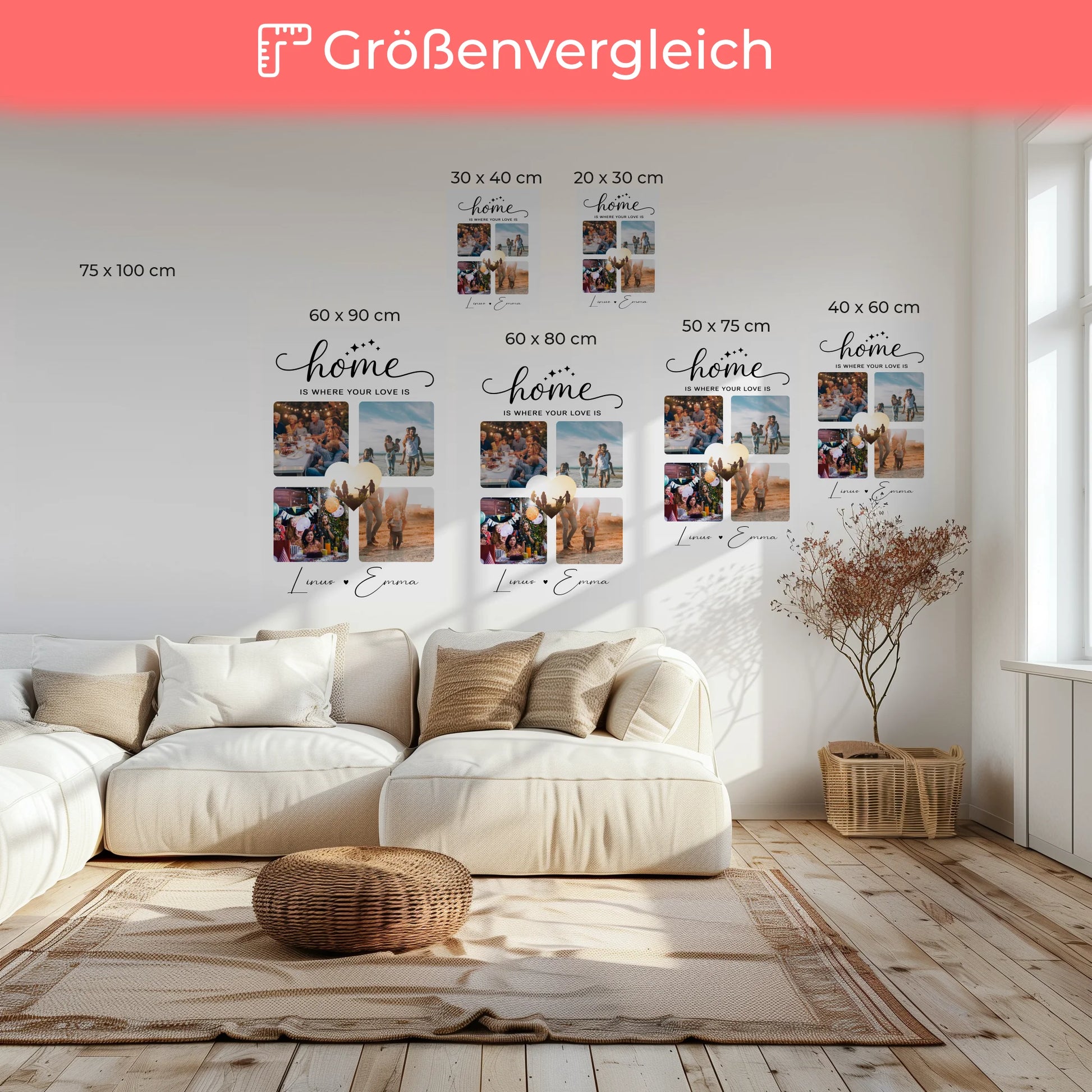 Personalisierte Pärchen Leinwand Für Paare mit 4 Fotos Home Is Where Your Love Is Geschenk 6