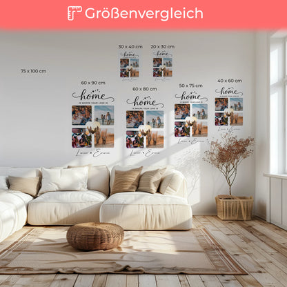 Personalisierte Pärchen Leinwand Für Paare mit 4 Fotos Home Is Where Your Love Is Geschenk 6