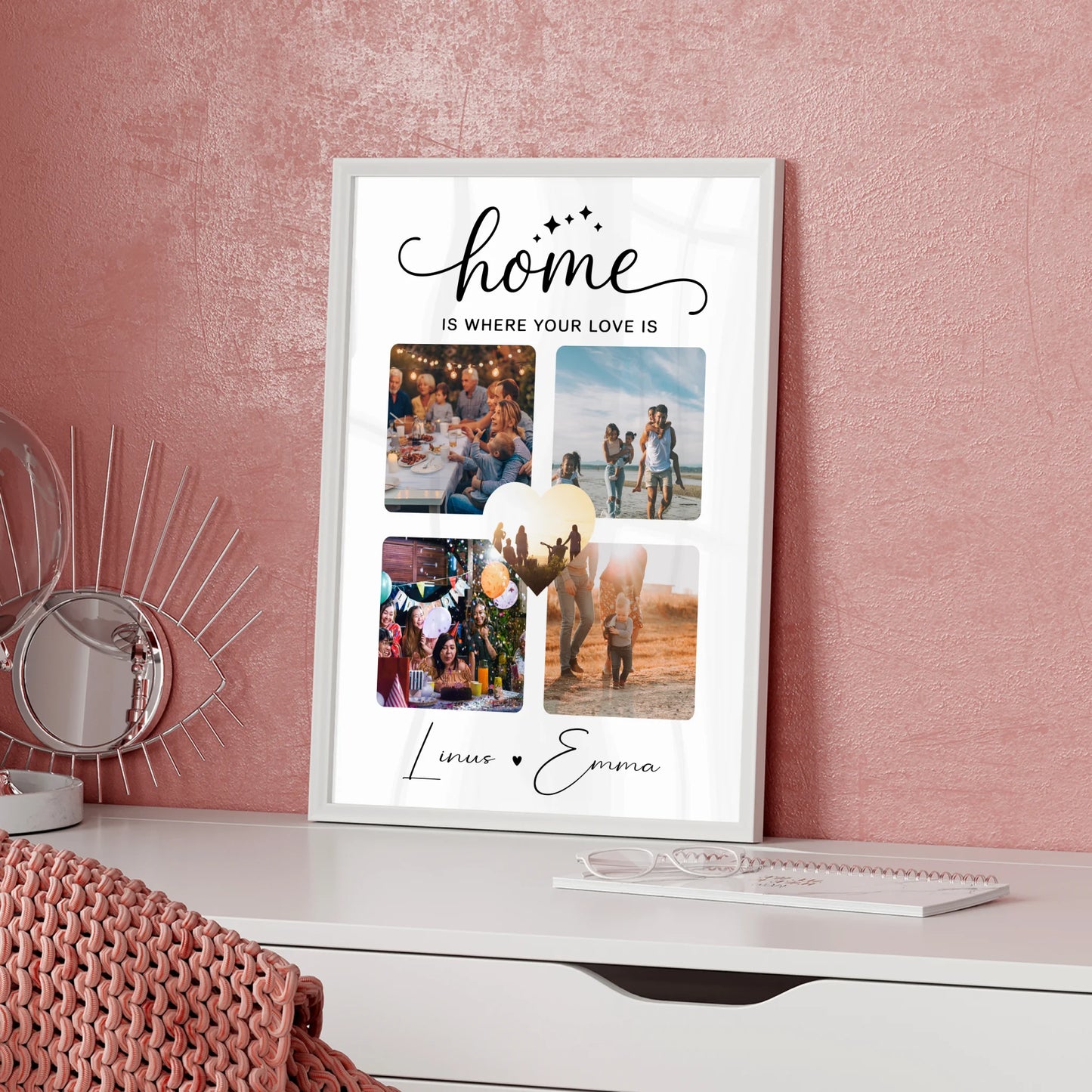 Geschenk Für Paare Pärchen Poster Personalisiert 4 Fotos Home Is Where Your Love Is