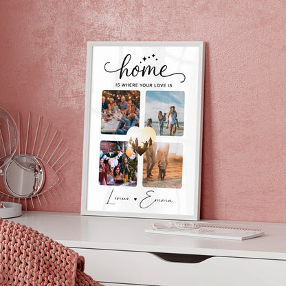 Geschenk Für Paare Pärchen Poster Personalisiert 4 Fotos Home Is Where Your Love Is