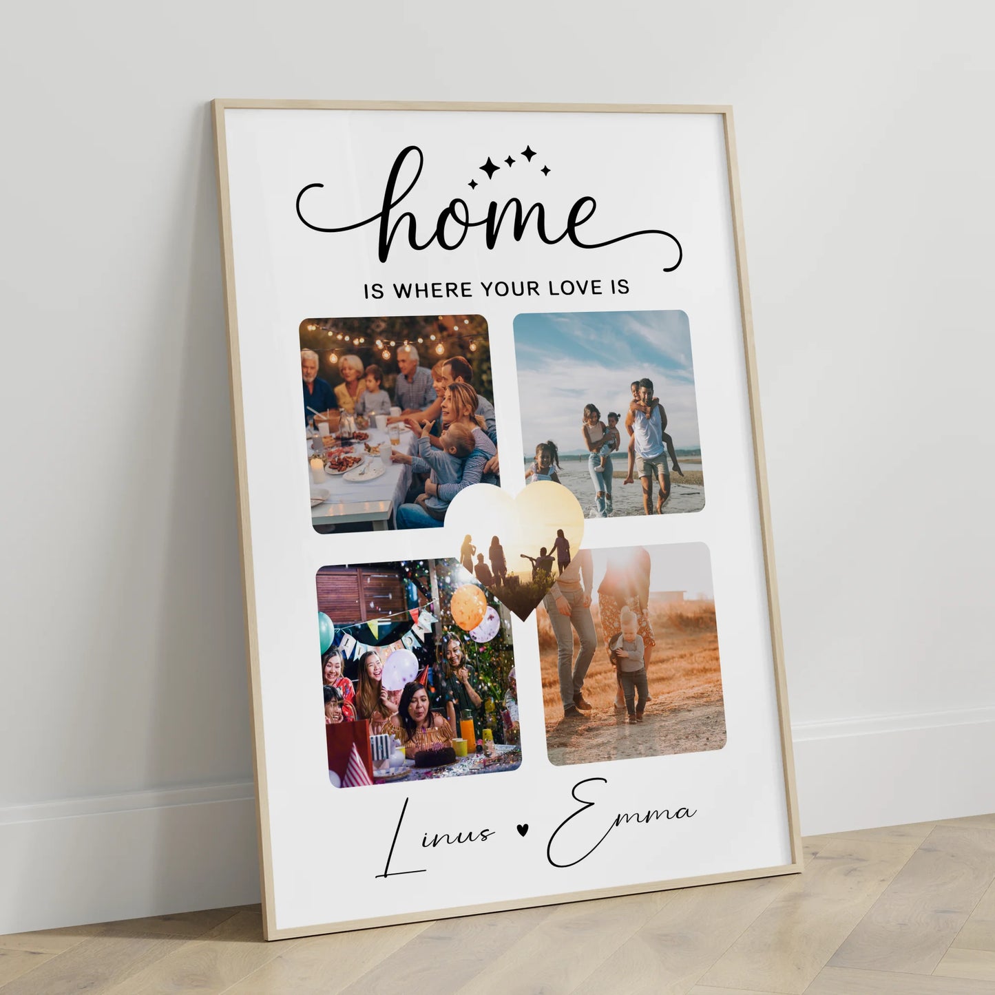 Geschenk Für Paare Pärchen Poster Personalisiert 4 Fotos Home Is Where Your Love Is