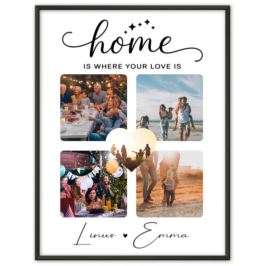 Geschenk Für Paare Pärchen Poster Personalisiert 4 Fotos Home Is Where Your Love Is