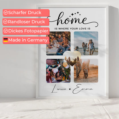 Geschenk Für Paare Pärchen Poster Personalisiert 4 Fotos Home Is Where Your Love Is