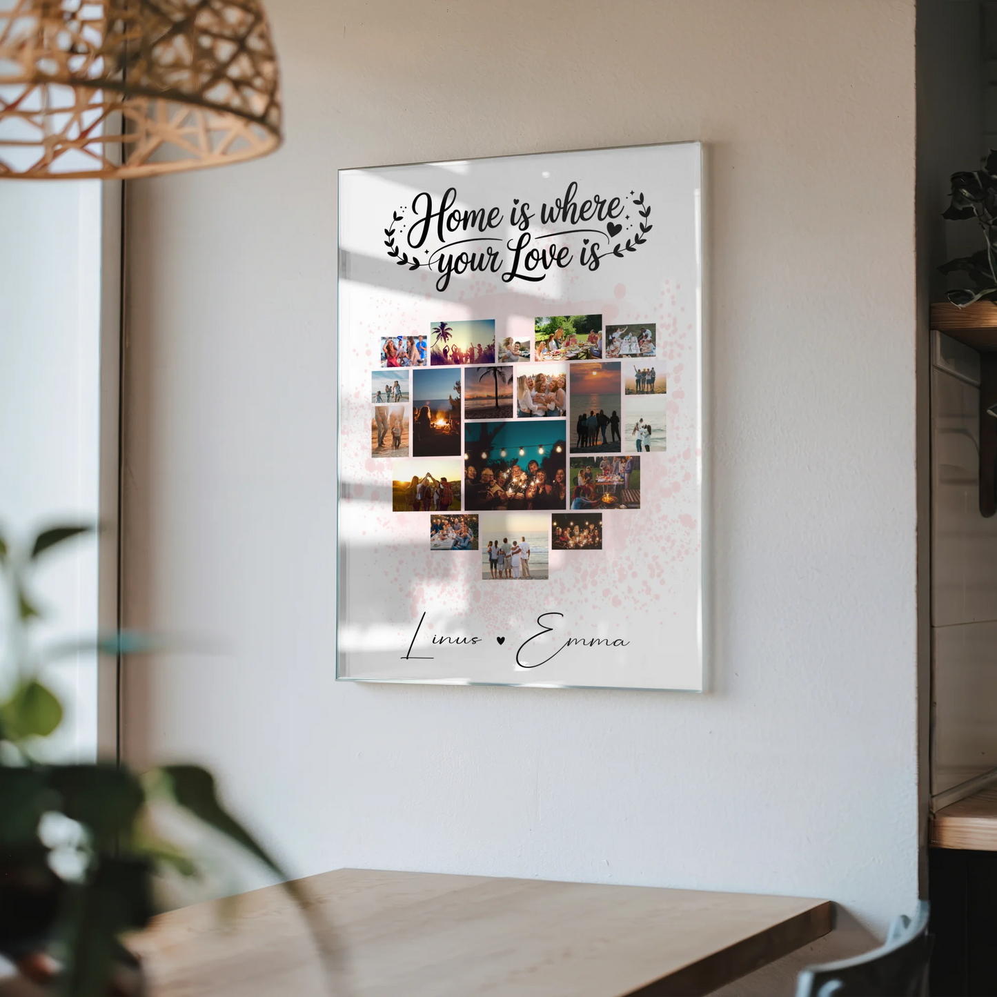 Acrylglas personalisiert mit Fotocollage für Paare 19 Herz Fotos Home Is Where Your Love Is Geschenk