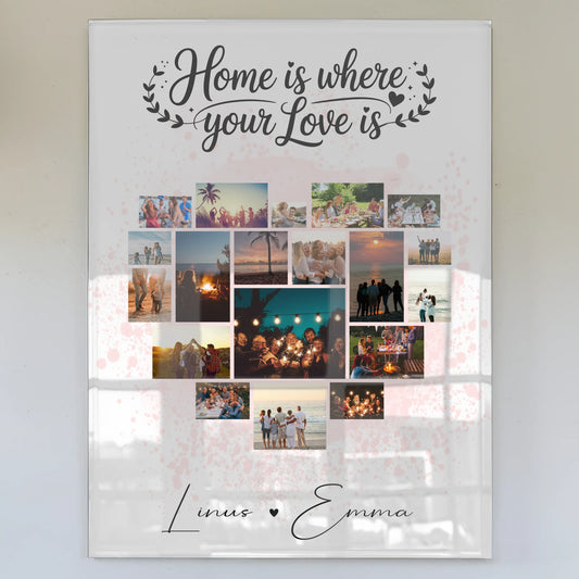 Acrylglas personalisiert mit Fotocollage für Paare 19 Herz Fotos Home Is Where Your Love Is Geschenk