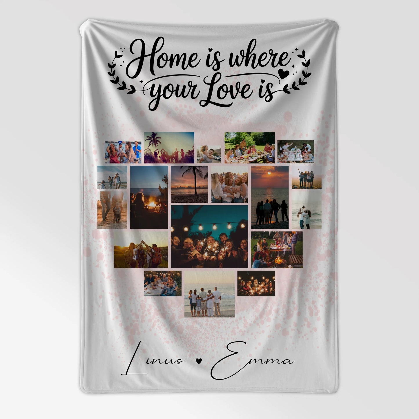 Personalisierte Decke Mit Namen mit Fotocollage für Paare 19 Herz Fotos Home Is Where Your Love Is Geschenk 7