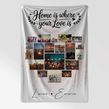 Personalisierte Decke Mit Namen mit Fotocollage für Paare 19 Herz Fotos Home Is Where Your Love Is Geschenk 7