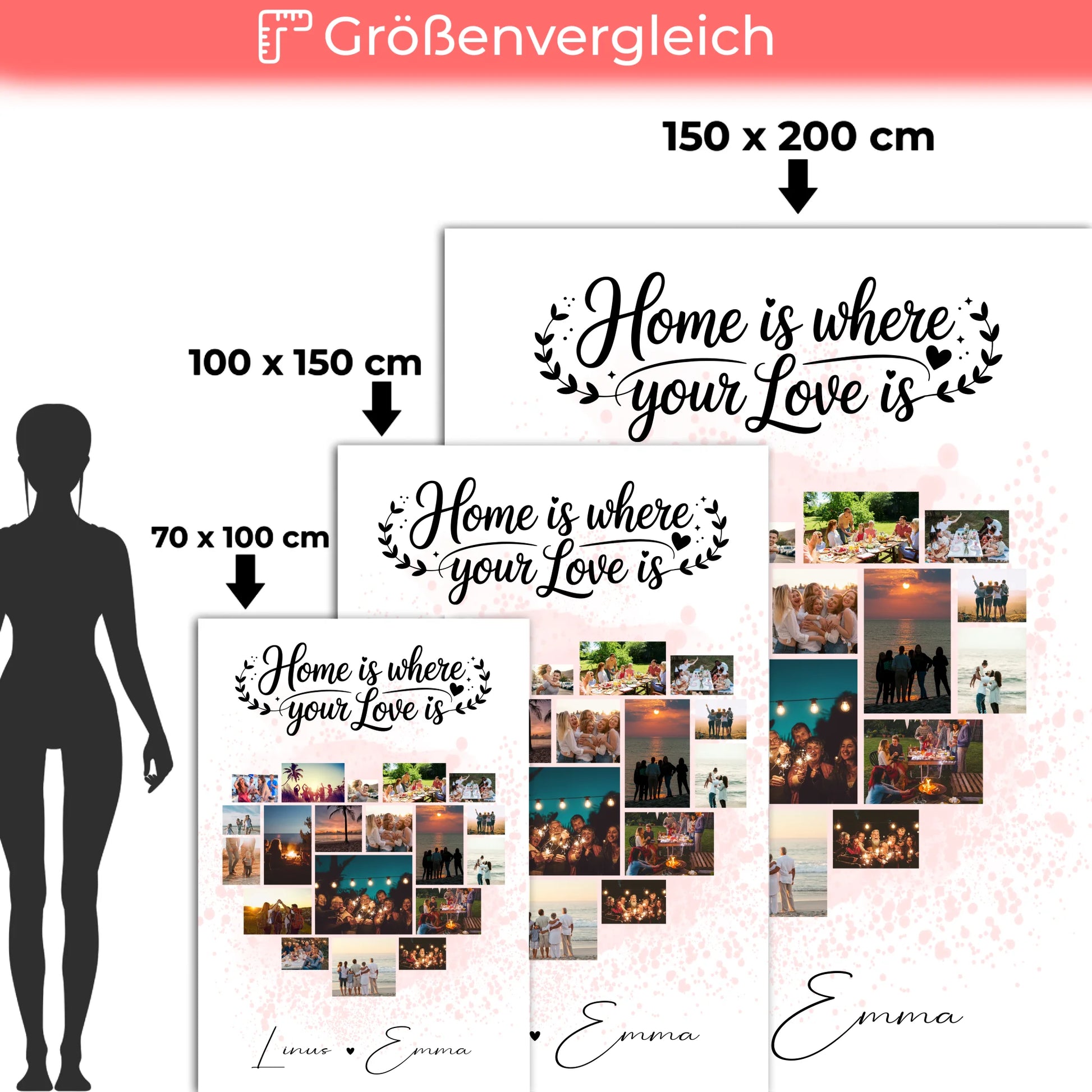 Personalisierte Decke Mit Namen mit Fotocollage für Paare 19 Herz Fotos Home Is Where Your Love Is Geschenk 5