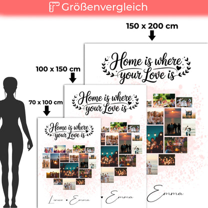 Personalisierte Decke Mit Namen mit Fotocollage für Paare 19 Herz Fotos Home Is Where Your Love Is Geschenk 5