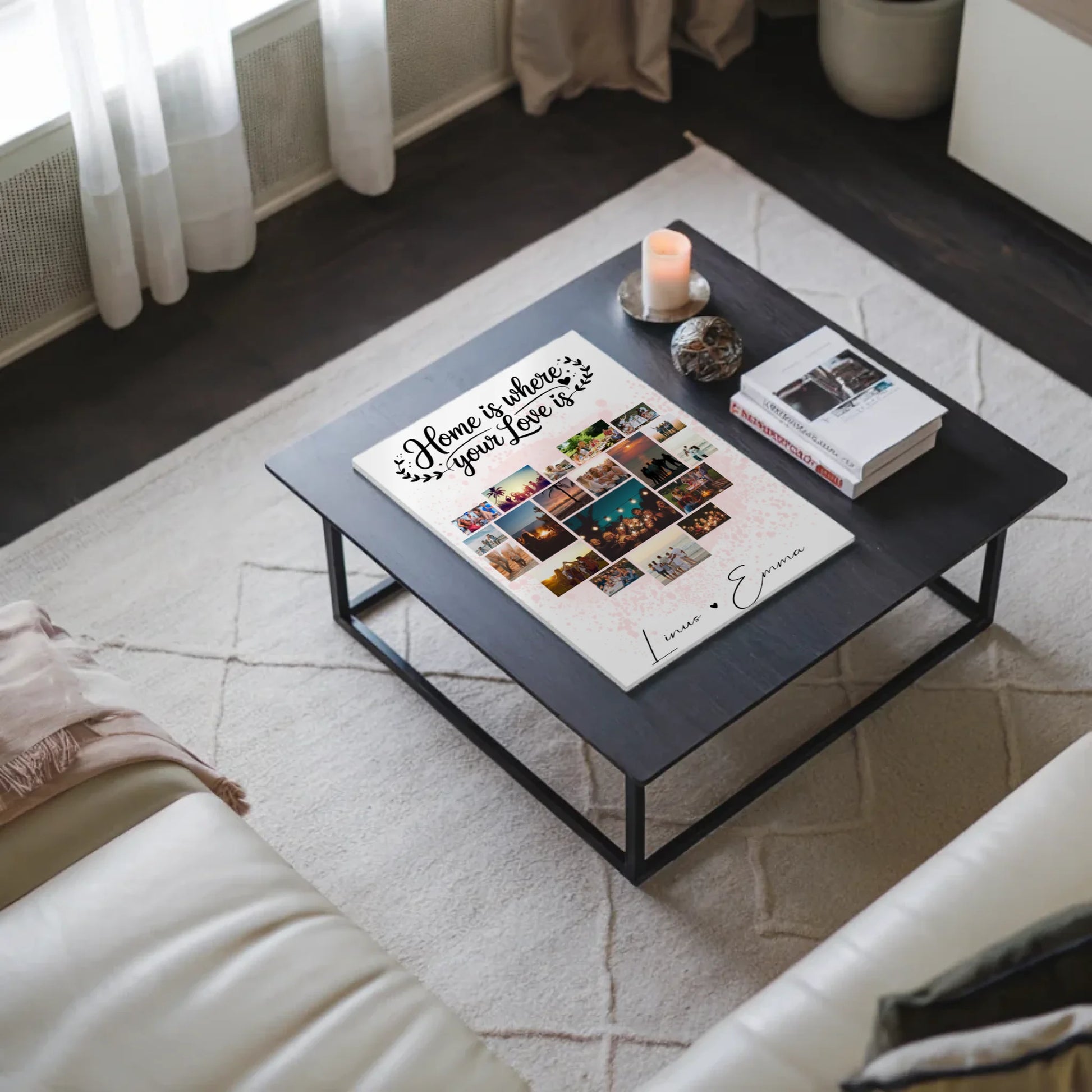 Personalisiertes Fotoboard mit 19 Herz Fotos Fotocollage für Paare Home Is Where Your Love Is Geschenk 3