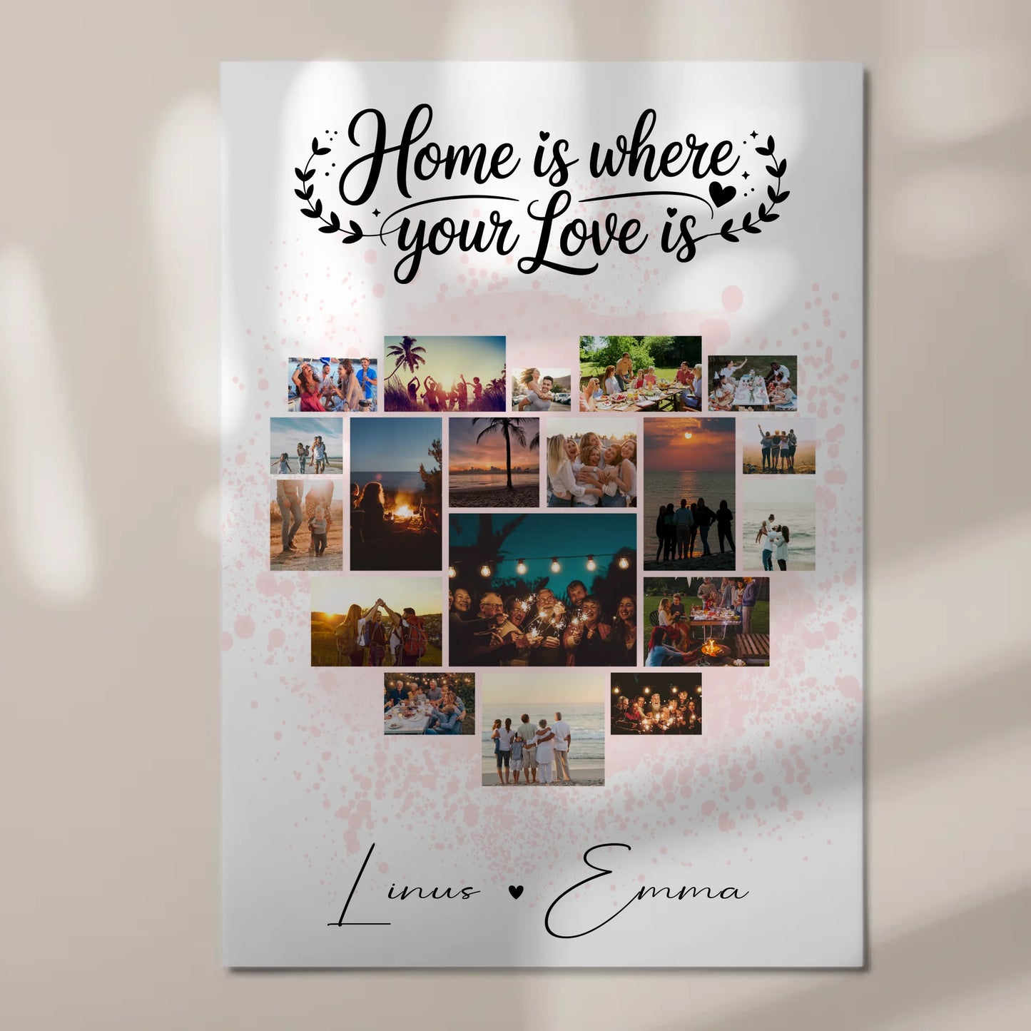 Personalisiertes Fotoboard mit 19 Herz Fotos Fotocollage für Paare Home Is Where Your Love Is Geschenk 7
