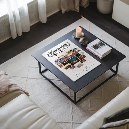 Personalisiertes Fotoboard mit 19 Herz Fotos Fotocollage für Paare Home Is Where Your Love Is Geschenk