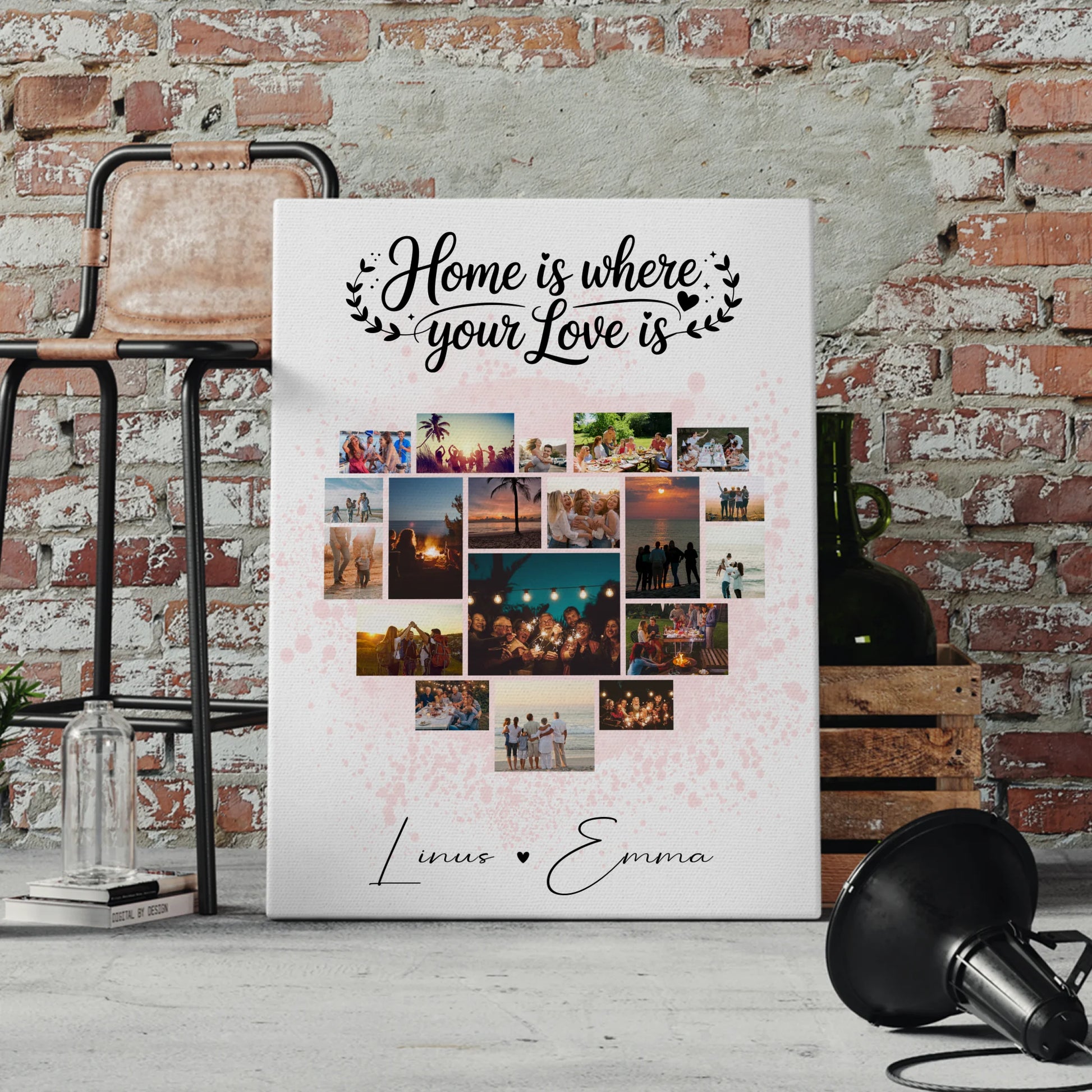 Personalisierte Leinwand Hochzeit mit Fotocollage für Paare 19 Herz Fotos Home Is Where Your Love Is Geschenk 4