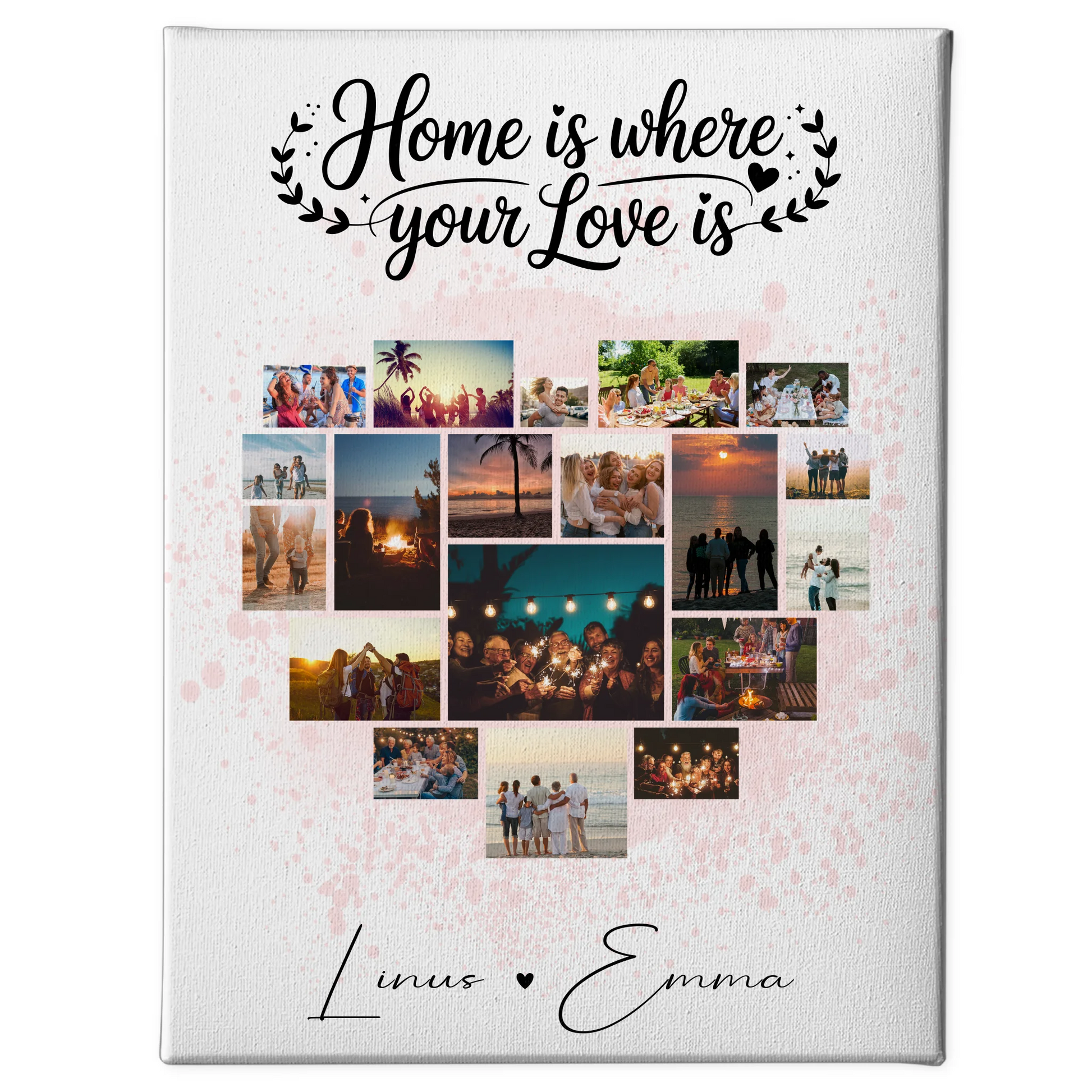 Personalisierte Leinwand Hochzeit mit Fotocollage für Paare 19 Herz Fotos Home Is Where Your Love Is Geschenk 1