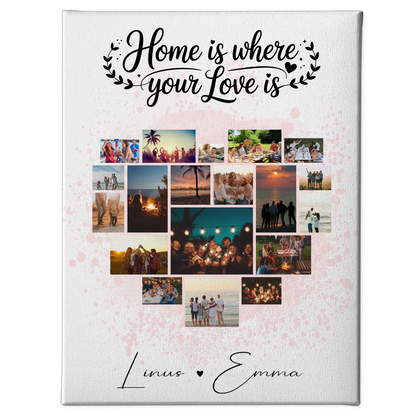 Personalisierte Leinwand Hochzeit mit Fotocollage für Paare 19 Herz Fotos Home Is Where Your Love Is Geschenk 1