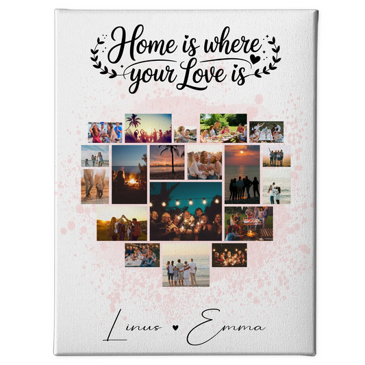 Personalisierte Leinwand Hochzeit mit Fotocollage für Paare 19 Herz Fotos Home Is Where Your Love Is Geschenk 1
