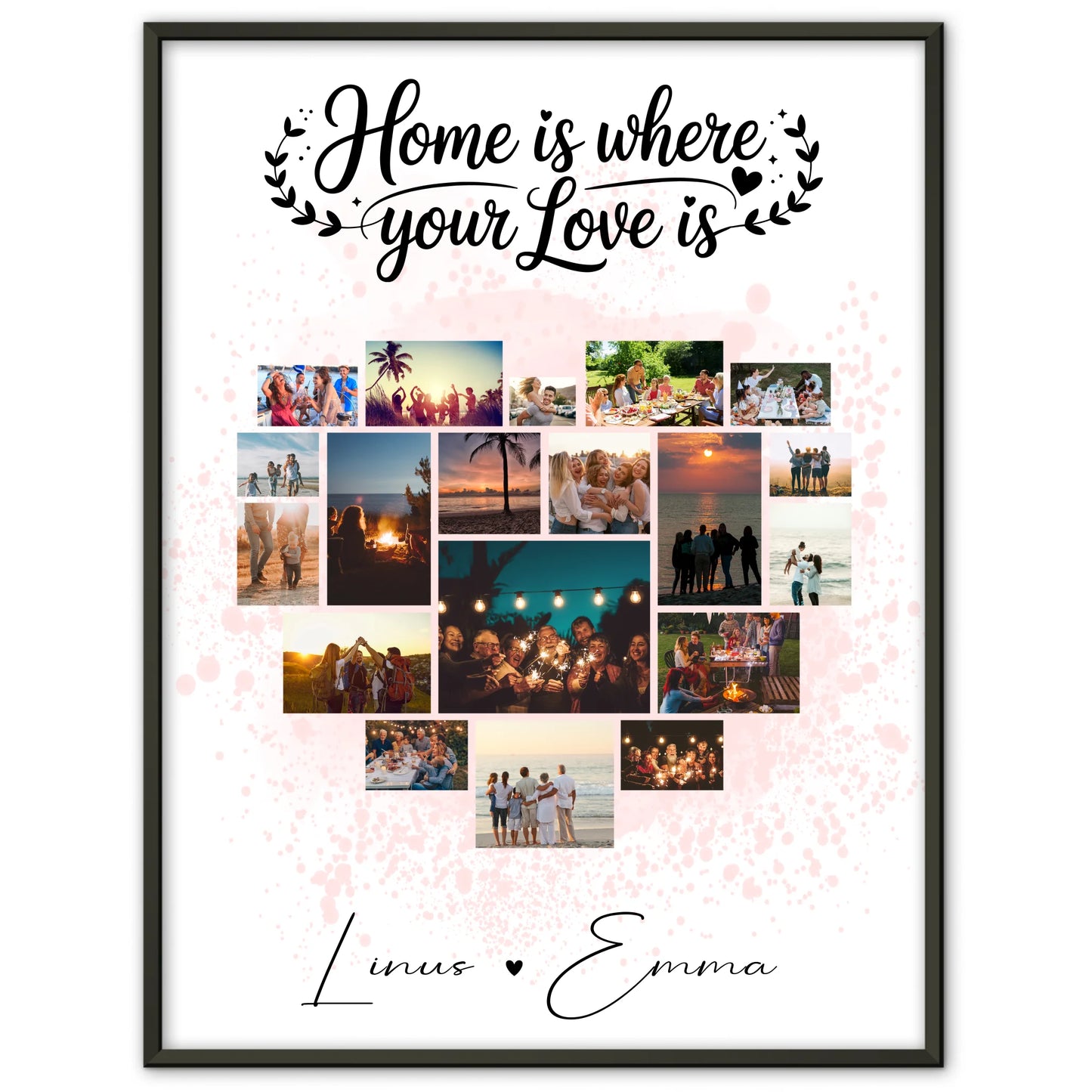 Geschenk Poster Liebe Fotocollage für Paare mit 19 Herz Fotos Home Is Where Your Love Is