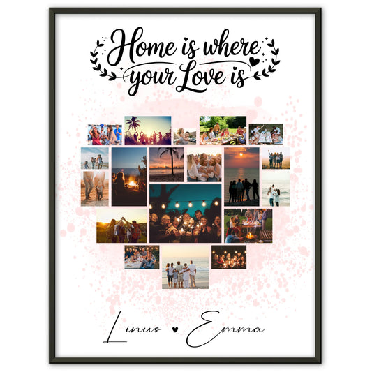Geschenk Poster Liebe Fotocollage für Paare mit 19 Herz Fotos Home Is Where Your Love Is