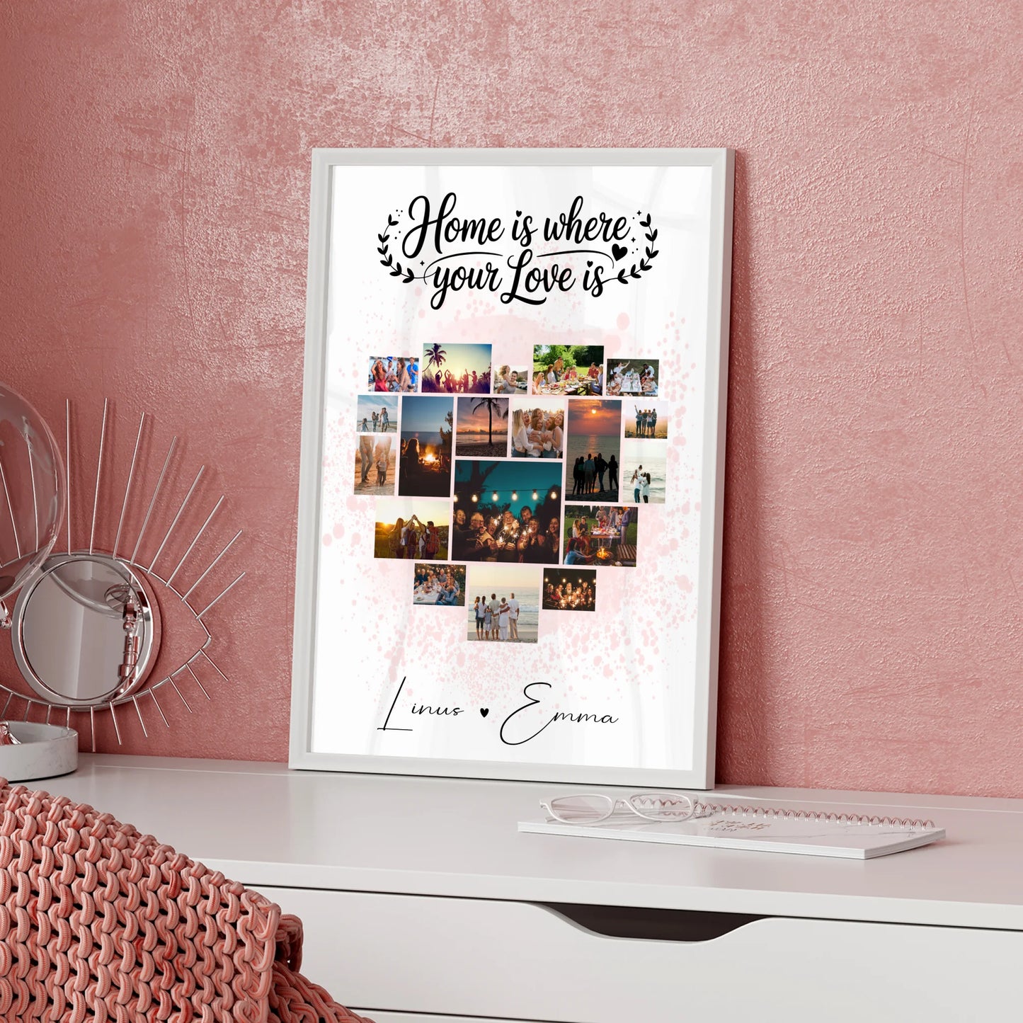 Geschenk Poster Liebe Fotocollage für Paare mit 19 Herz Fotos Home Is Where Your Love Is
