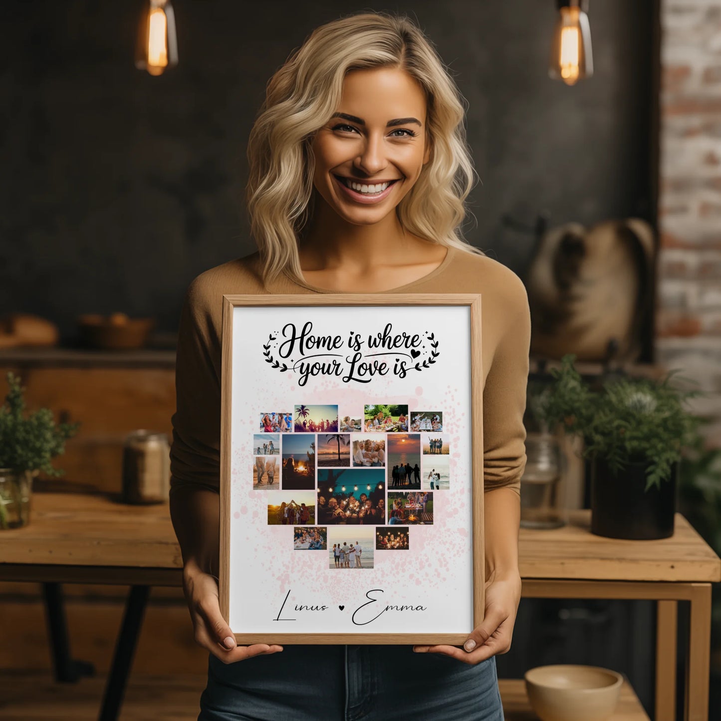 Geschenk Poster Liebe Fotocollage für Paare mit 19 Herz Fotos Home Is Where Your Love Is