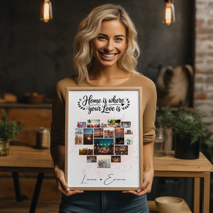 Geschenk Poster Liebe Fotocollage für Paare mit 19 Herz Fotos Home Is Where Your Love Is