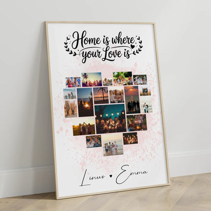 Geschenk Poster Liebe Fotocollage für Paare mit 19 Herz Fotos Home Is Where Your Love Is