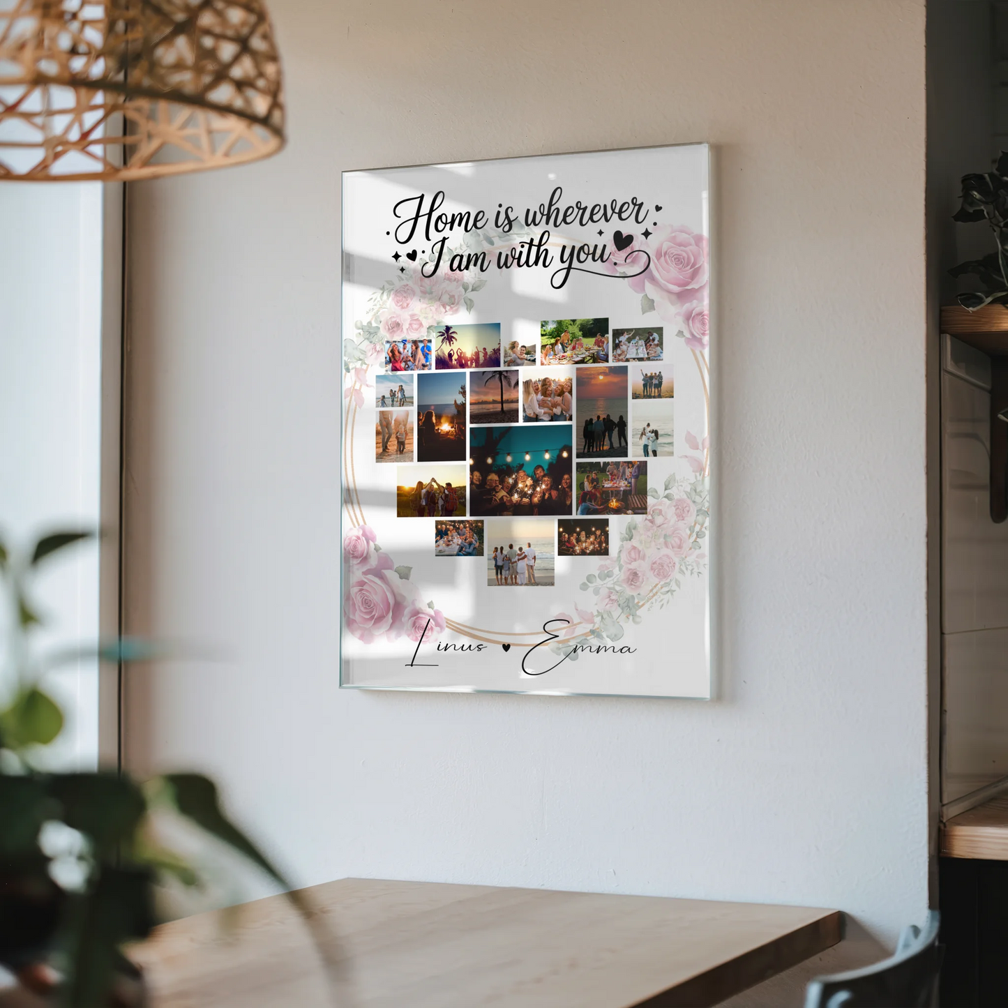Personalisierte Geschenke mit Foto Acrylglas und Paar Fotocollage 19 Herz Fotos Home is Wherever I Am with You