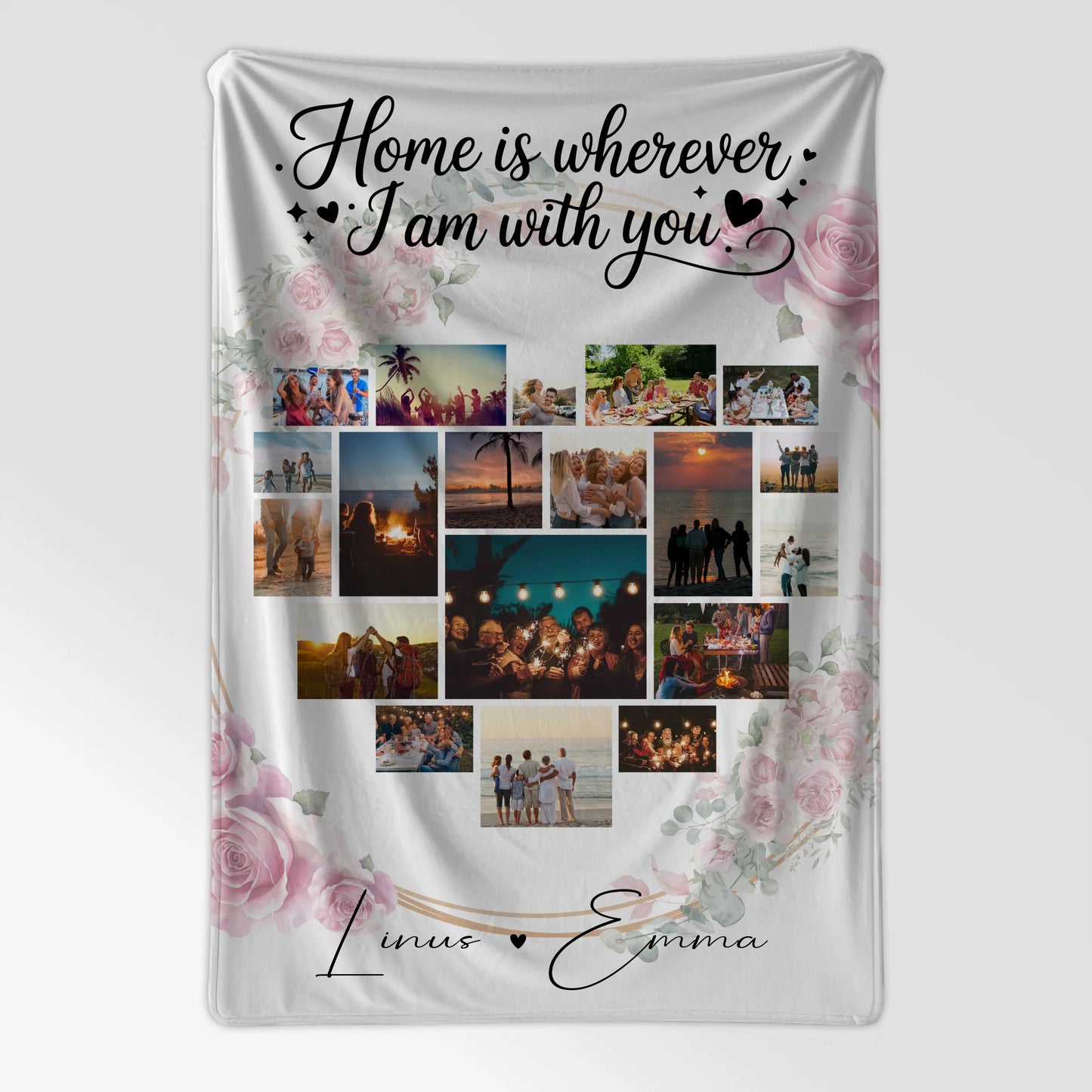 Personalisierte Decke Mit Namen Paar Fotocollage 19 Herz Fotos Home is Wherever I Am with You Geschenk 7